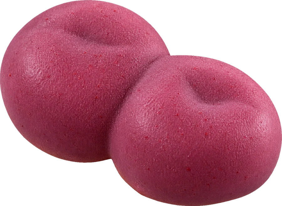 A pair of cherry mousse domes in a deep magenta velvet